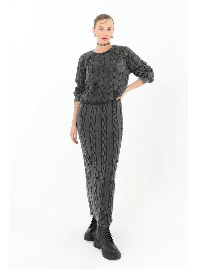Soul Knitted Long Skirt - 32030ETK - Anthracite.