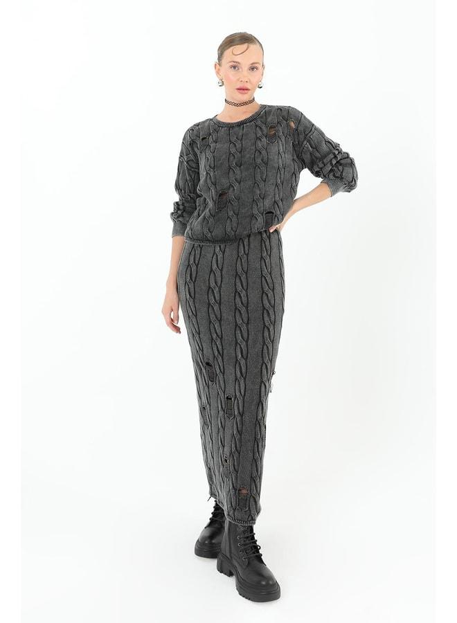 Soul Knitted Long Skirt - 32030ETK - Anthracite. - Image 1