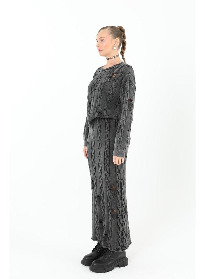Soul Knitted Long Skirt - 32030ETK - Anthracite. - Image 3