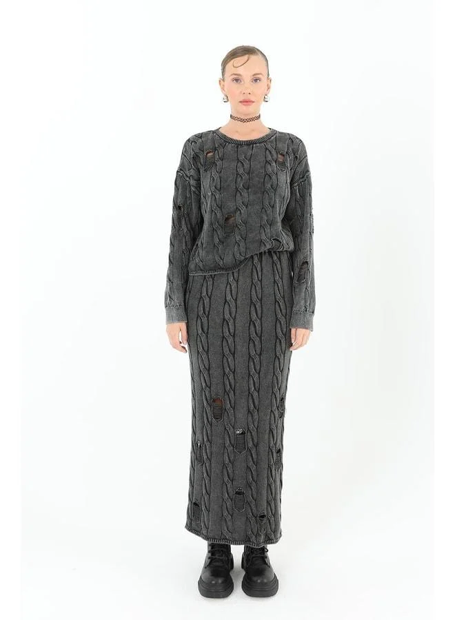 Soul Knitted Long Skirt - 32030ETK - Anthracite.