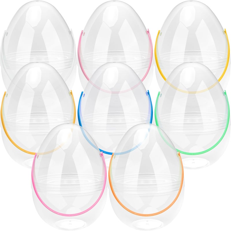 Restroma 8 Pcs 10 Inch Giant Clear Easter Eggs with Colorful Handles Jumbo Transparent Easter Eggs Large Plastic Surprise Egg Fillable for Easter Hunt Supplies - Image 3