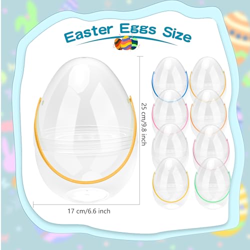 Restroma 8 Pcs 10 Inch Giant Clear Easter Eggs with Colorful Handles Jumbo Transparent Easter Eggs Large Plastic Surprise Egg Fillable for Easter Hunt Supplies - Image 5