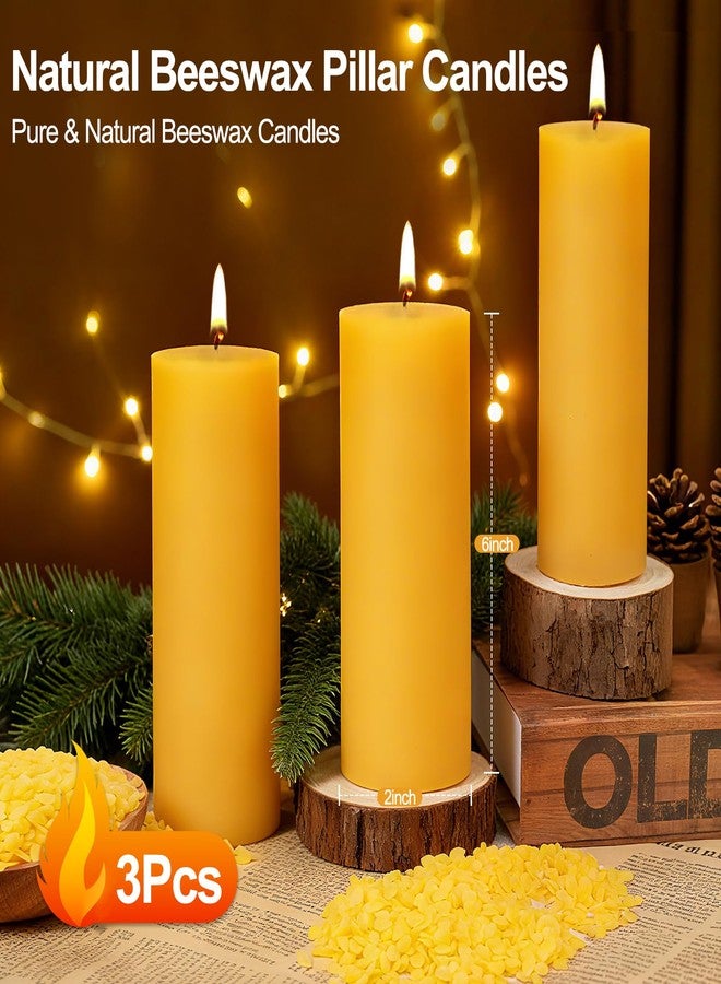 SUPERSUN 3 Pack Natural Beeswax Pillar Candles,2x6in Large Pure Beeswax Candles-180 Hours Long Burning,Organic Bees Wax Candles for Home,Prayer,Emergency,Smokeless Dripless Organic Pillar Candles Bulk - Image 3