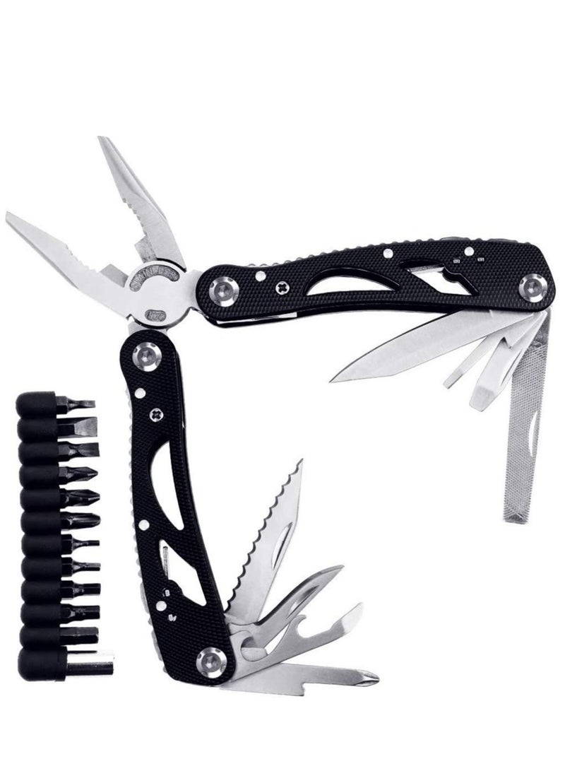 Multitool Foldable Stainless Steel Pliers Outdoor Survival Kit with 11 Screwdriver Bits and Nylon Sheath Ideal for Pocket Use - Image 1