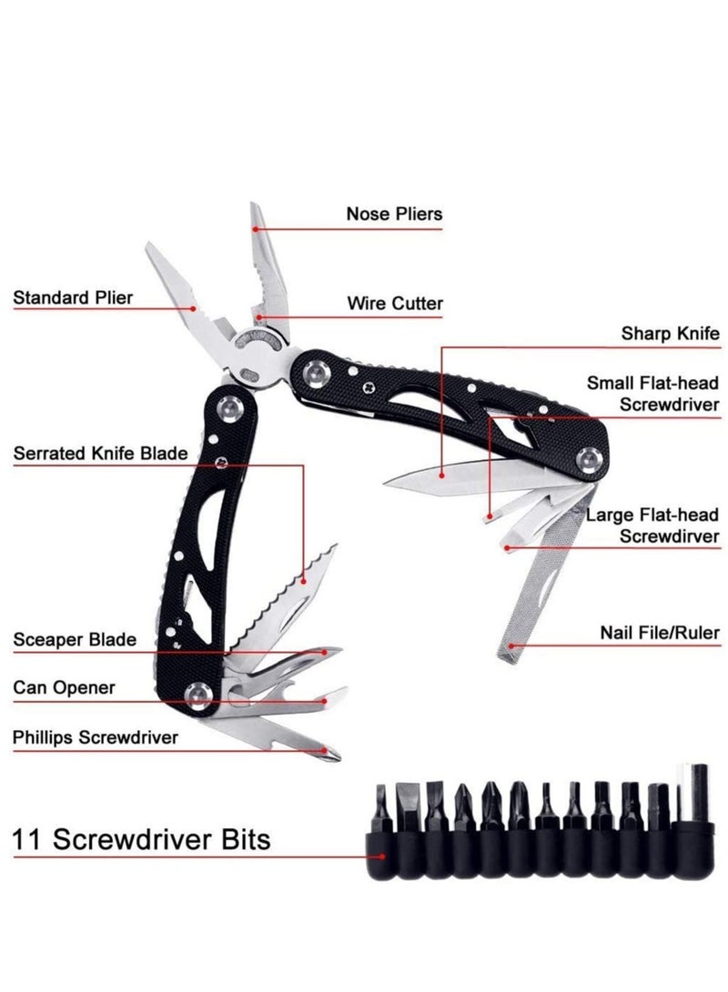 Multitool Foldable Stainless Steel Pliers Outdoor Survival Kit with 11 Screwdriver Bits and Nylon Sheath Ideal for Pocket Use - Image 2
