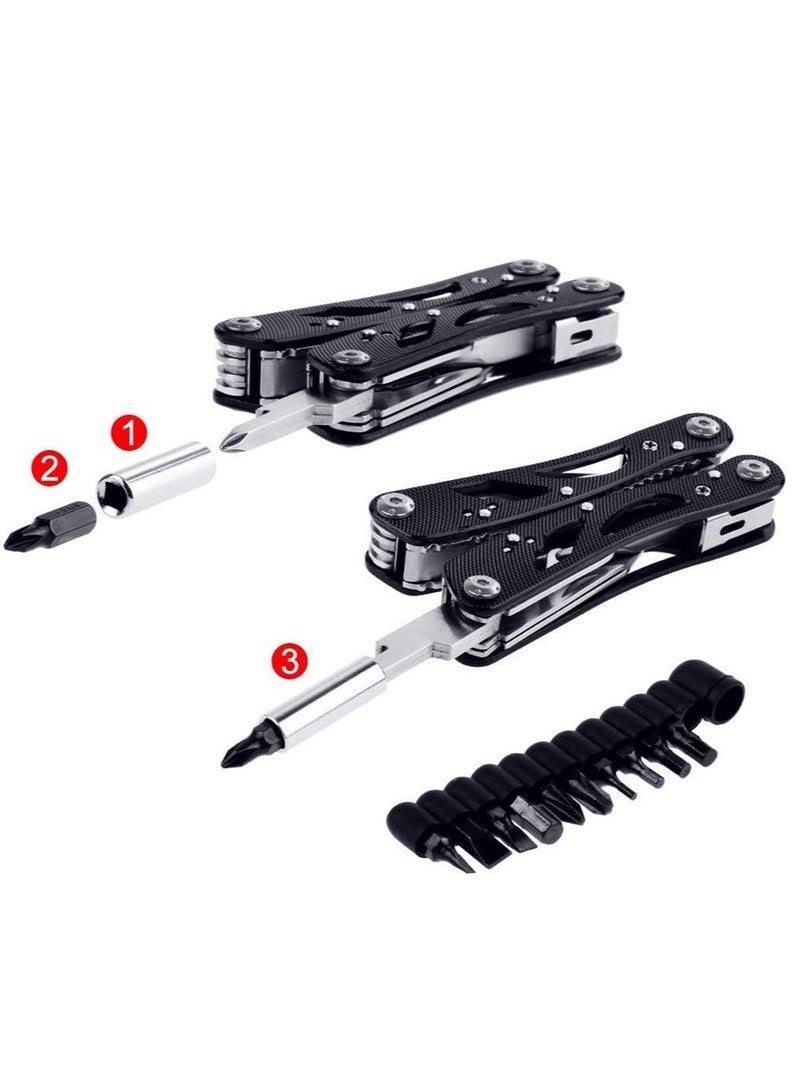 Multitool Foldable Stainless Steel Pliers Outdoor Survival Kit with 11 Screwdriver Bits and Nylon Sheath Ideal for Pocket Use - Image 5