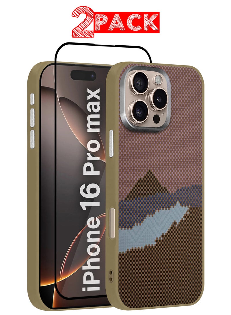 CATANES iPhone 16 Pro Max 2Packs Case Cover Carbon Fiber Pattern Phone Case Slim Shockproof Back Cover with 3D Screen Protector - Mountain Pattern - Image 1