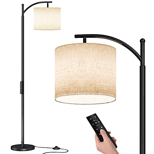 SUNMORY Arc Floor Lamp, Modern Floor Lamp with Romote Control and Stepless Dimmable Bulb, Metal Standing Lamps with Hanging Lampshade for Living Room, Bedroom, Office (Black) - Image 1
