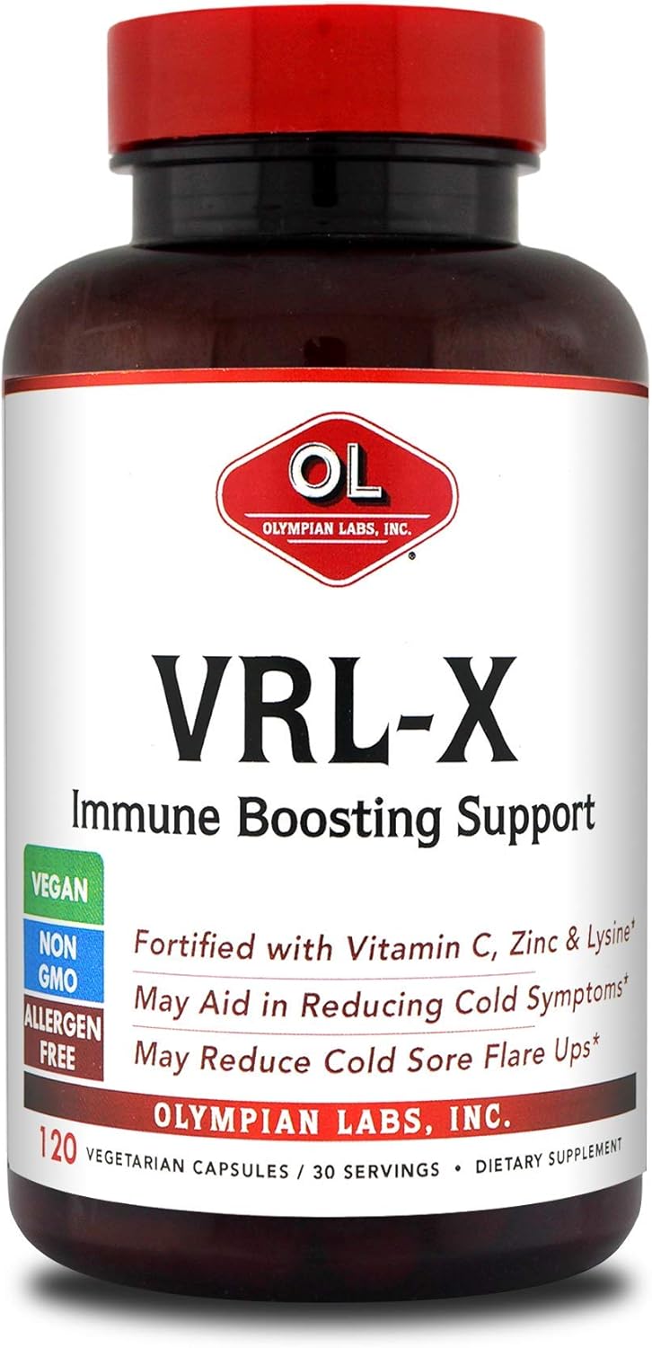 Olympian Labs VRLX Advanced Immune Support Vitamin C Zinc  Lysine May Aid in Cold Sore Relief 120 Capsules - Image 1