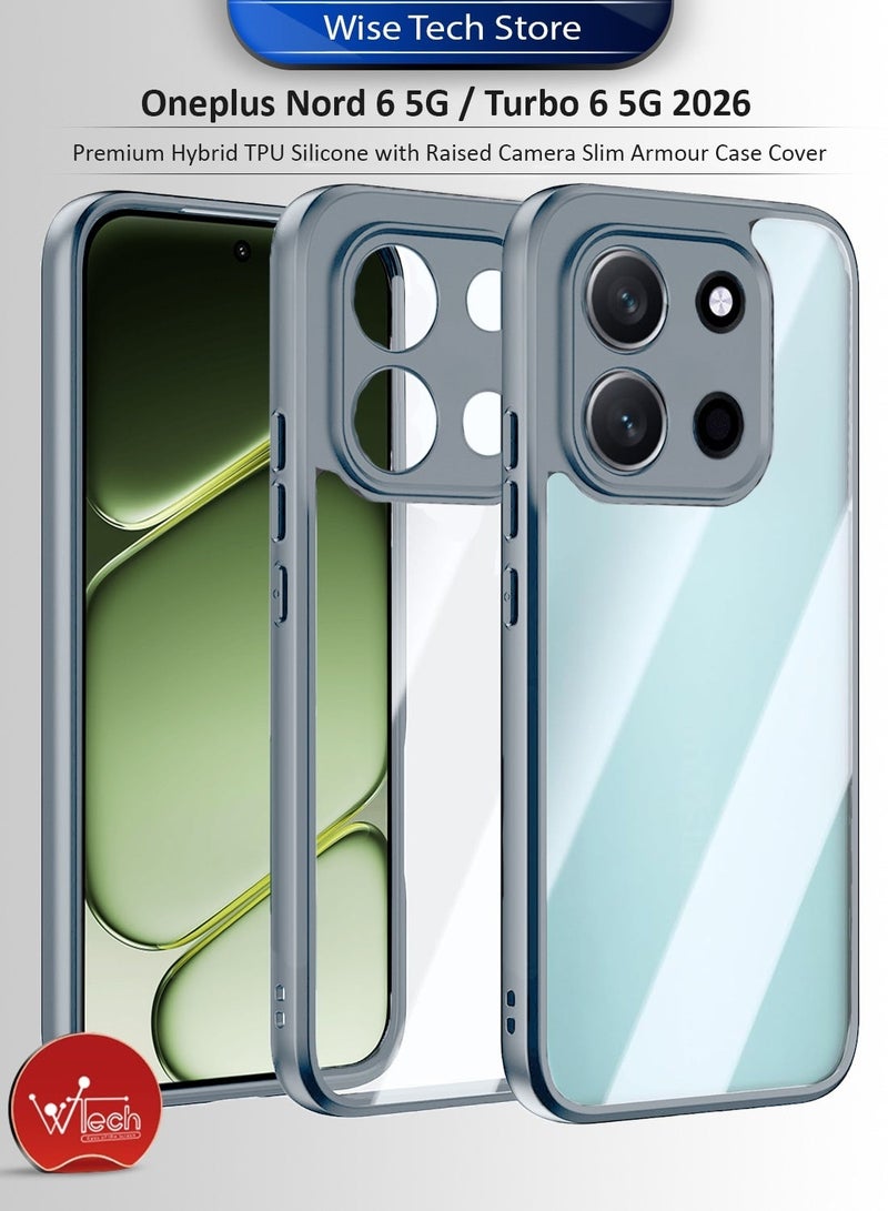 دبليو تيك غطاء واقٍ رقيق لهاتف Oneplus Nord 6 5G / Turbo 6 5G 2026 مصنوع من سيليكون TPU هجين مع حماية للكاميرا مرتفعة (MCAPSA) - شفاف/رمادي - Image 1