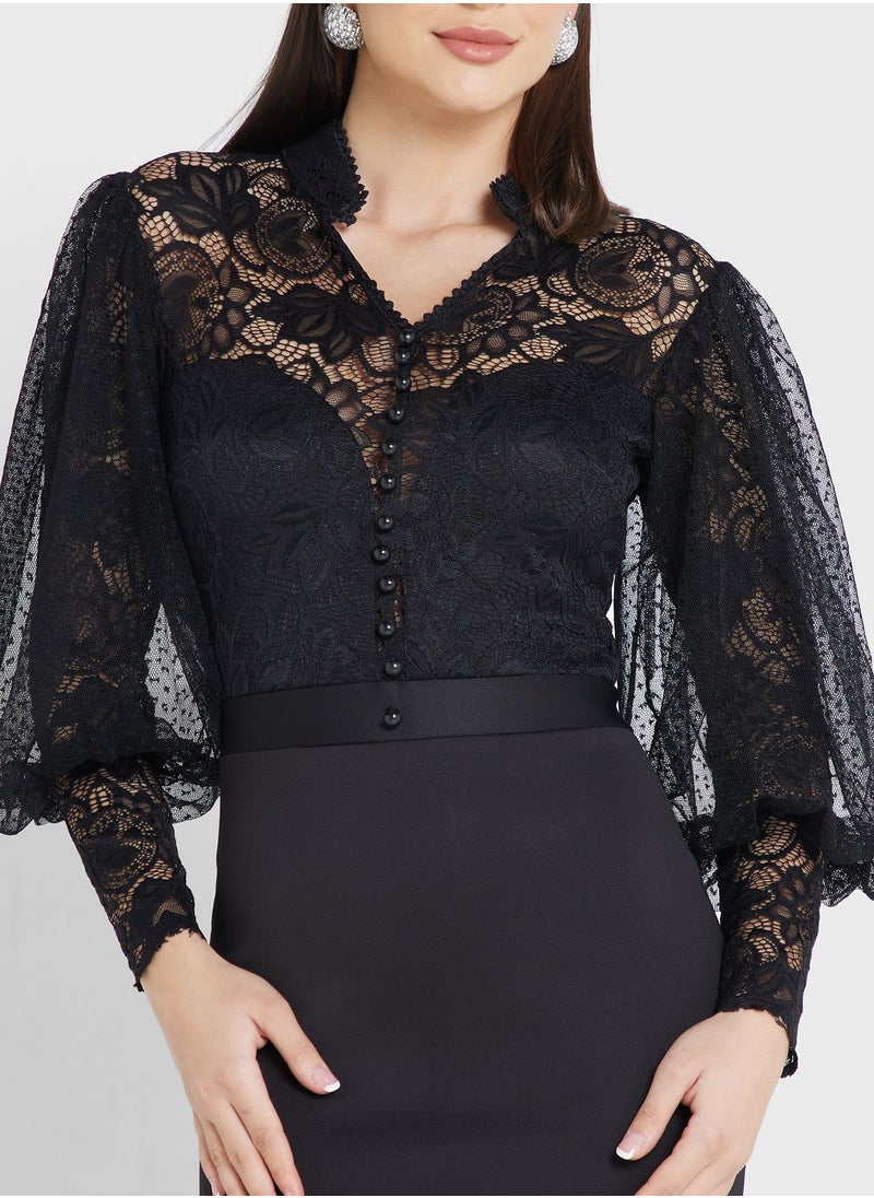 Ella Limited Edition Lace Puff Sleeve Mermaid Dress  - Image 3