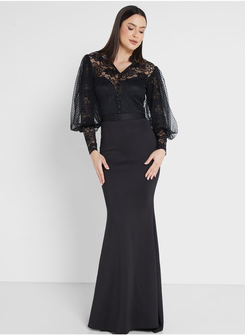 Ella Limited Edition Lace Puff Sleeve Mermaid Dress  - Image 4
