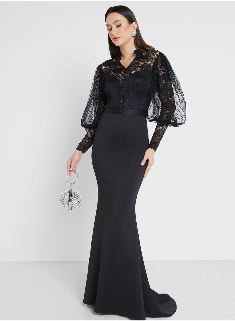 Ella Limited Edition Lace Puff Sleeve Mermaid Dress  - Image 1