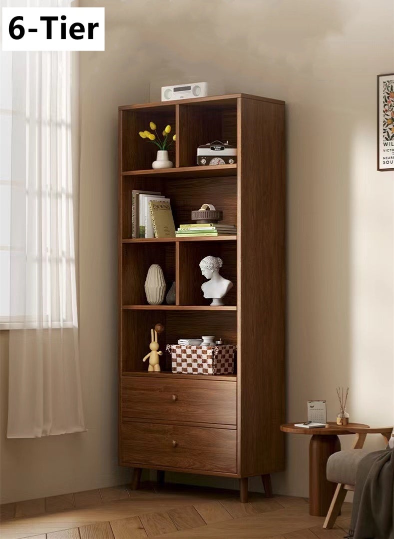 Kutis 6-Tier Modern Design Bookshlef Large Storage Display Rack Bookcase Rack With Drawer Bookcase Rack For Living Room Home Office Furniture Ecological Wood Board Brown 50X30X181.5 cm - Image 1
