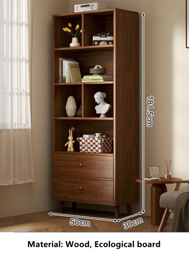 Kutis 6-Tier Modern Design Bookshlef Large Storage Display Rack Bookcase Rack With Drawer Bookcase Rack For Living Room Home Office Furniture Ecological Wood Board Brown 50X30X181.5 cm - Image 5