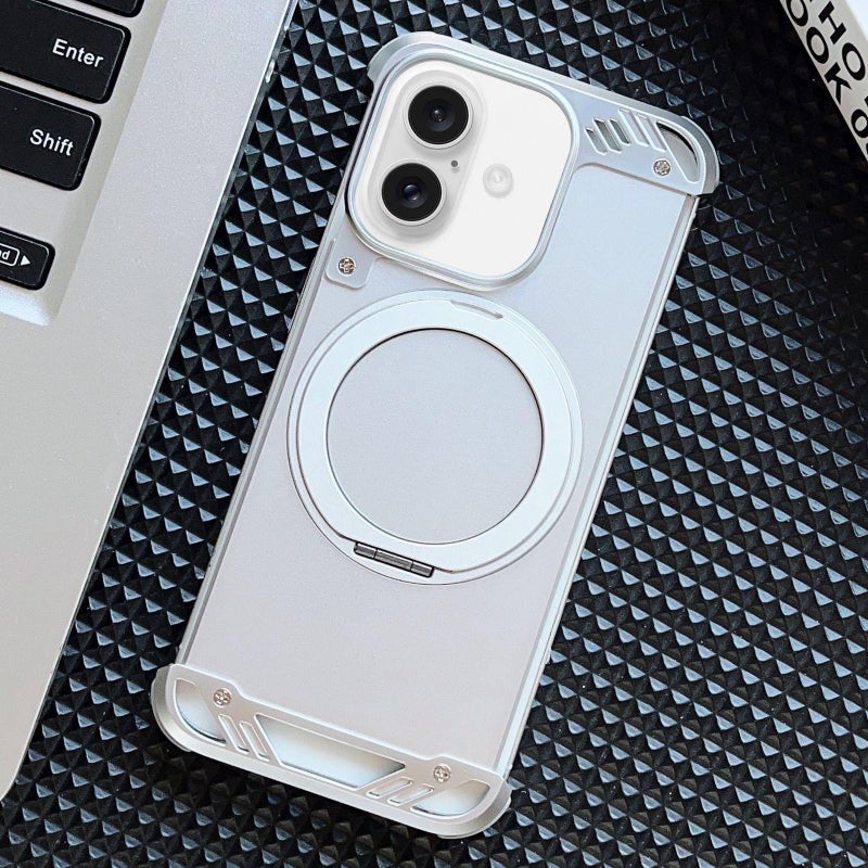 erorex For Iphone 16 Plus Frameless Aromatherapy Magsafe Holder Phone Case(Silver) - Image 1