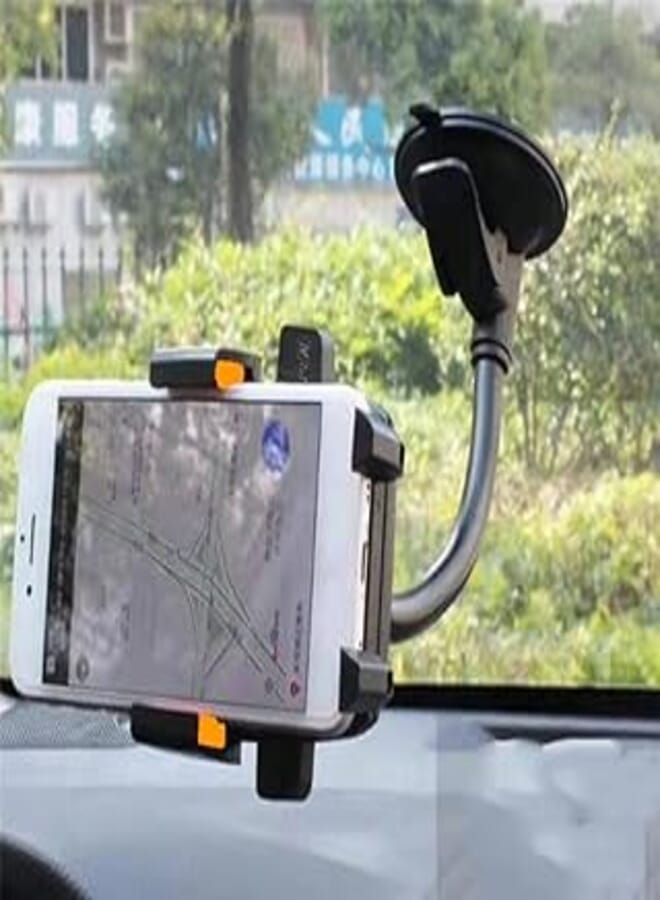 Holder Mobile and Car Phone Holder, Hood on Dashboard or Car Glass 360 Degree Rotation Adjustable Long Arm for Proper Position Compatible with All Phones Bat? Man Orange - By Kaber Egypt 2020 