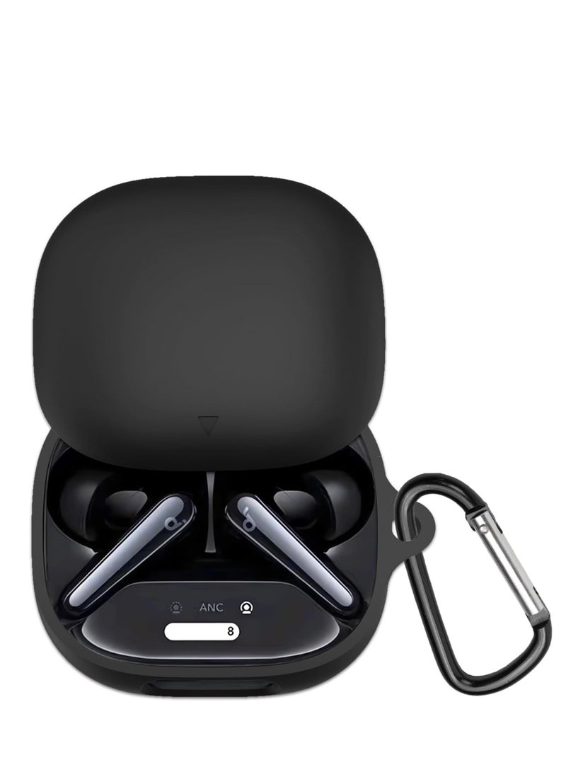 Compatible for Anker Soundcore Liberty 4 Pro Case, Silicone Shockproof Protective Cover with Carabiner(Black) 