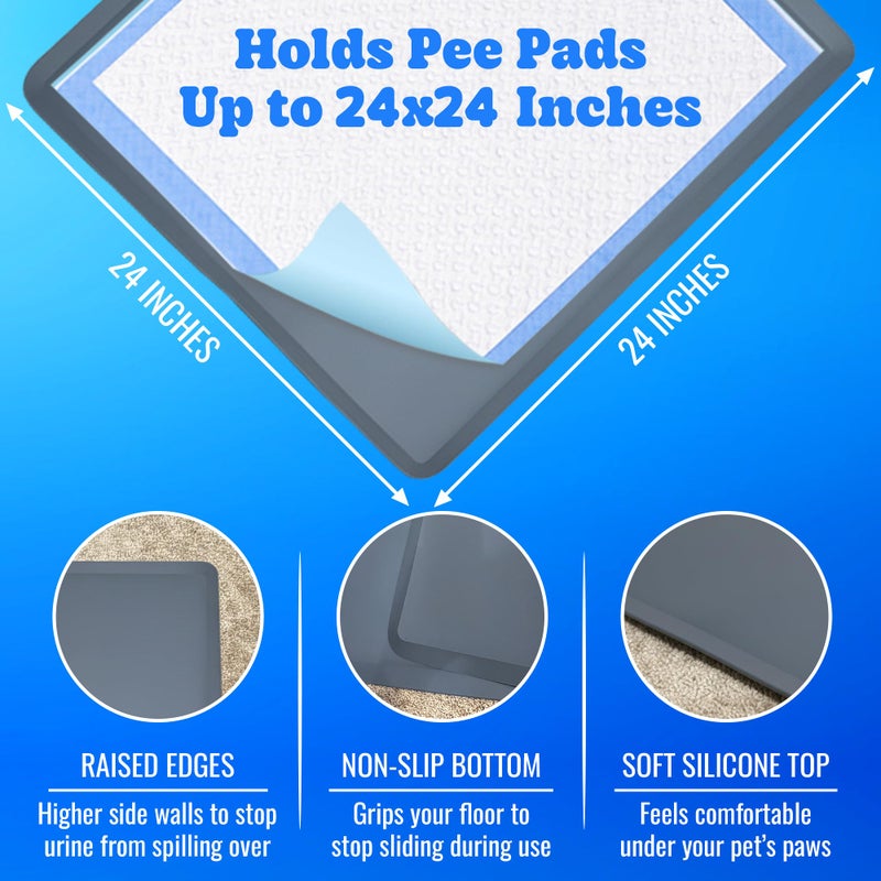 Skywin TidyFriend Dog Pee Pad Holder Tray - Fits Up to 24â€ x 24â€ Pee Pad Holder for Dogs - Stable Grip, Raised Edges, Quick-Wipe Silicone Surface Dog Pad Holder for Indoor Flooring Protection (Dark Grey) - Image 2