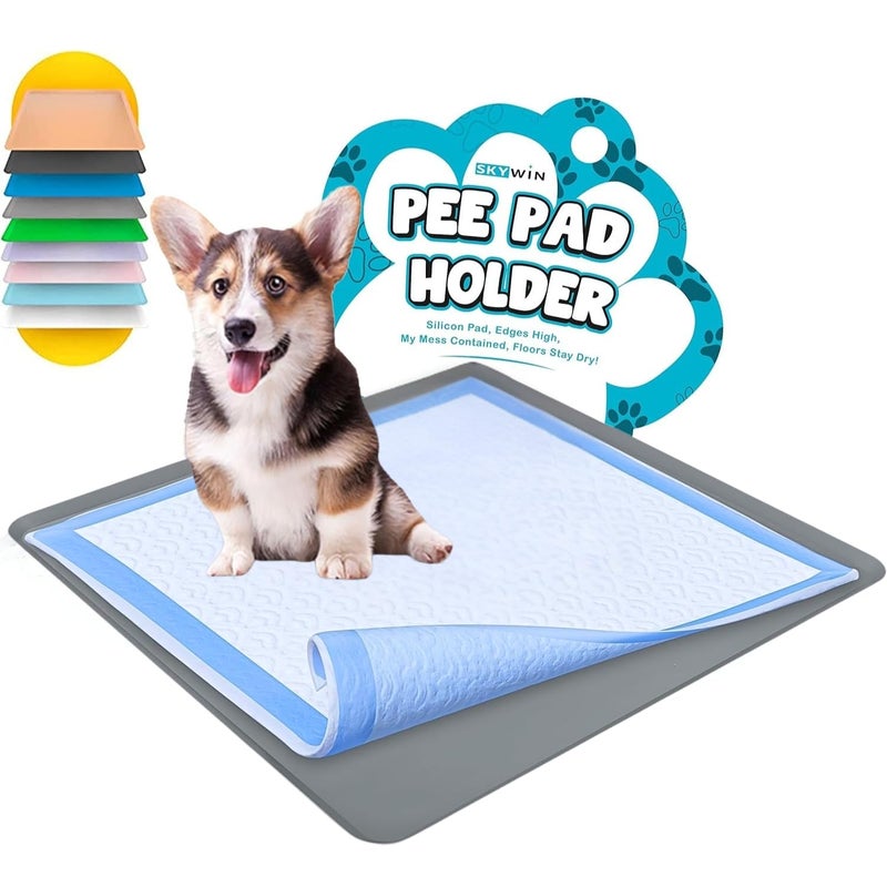 Skywin TidyFriend Dog Pee Pad Holder Tray - Fits Up to 24â€ x 24â€ Pee Pad Holder for Dogs - Stable Grip, Raised Edges, Quick-Wipe Silicone Surface Dog Pad Holder for Indoor Flooring Protection (Dark Grey) - Image 1