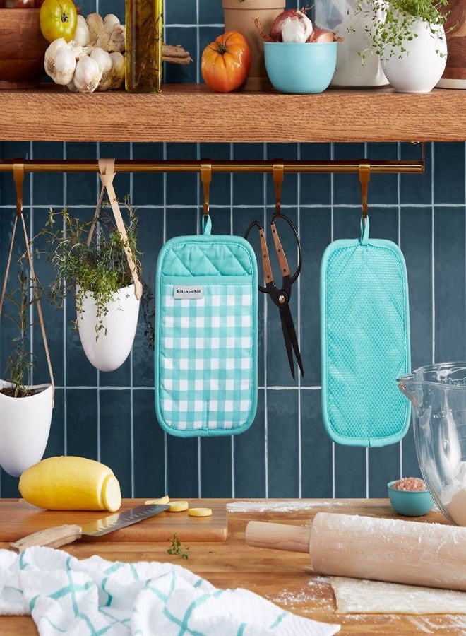 KitchenAid Gingham Pot Holder 2-Pack Set, Aqua Sky, 7"x10" - Image 2