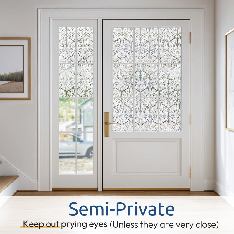 rabbitgoo Window Privacy Film Stained Glass Window Film, Decorative Stickers Removable UV Sun Blocking Clings Door Coverings, Diamond Pattern,17.5 x 78.7 Inches - Image 4