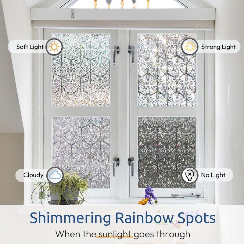 rabbitgoo Window Privacy Film Stained Glass Window Film, Decorative Stickers Removable UV Sun Blocking Clings Door Coverings, Diamond Pattern,17.5 x 78.7 Inches - Image 3