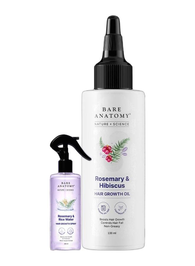 BARE ANATOMY Rosemary Water Spray for Hair Growth 200ml & Nature x Science Rosemary Hibiscus Hair Growth Oil for Women & Men | Helps Hair Growth & Strengthens Hair | Nourishes Scalp & Controls Hair Fall | Suitable for All Hair Types-100ml Bundle - Image 1