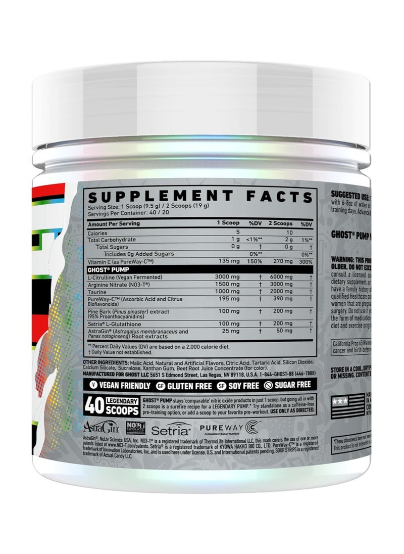 Ghost Ghost, Pump, Nitric Oxide, Sour Strips Rainbow, 380g, 40 Servings  - Image 2