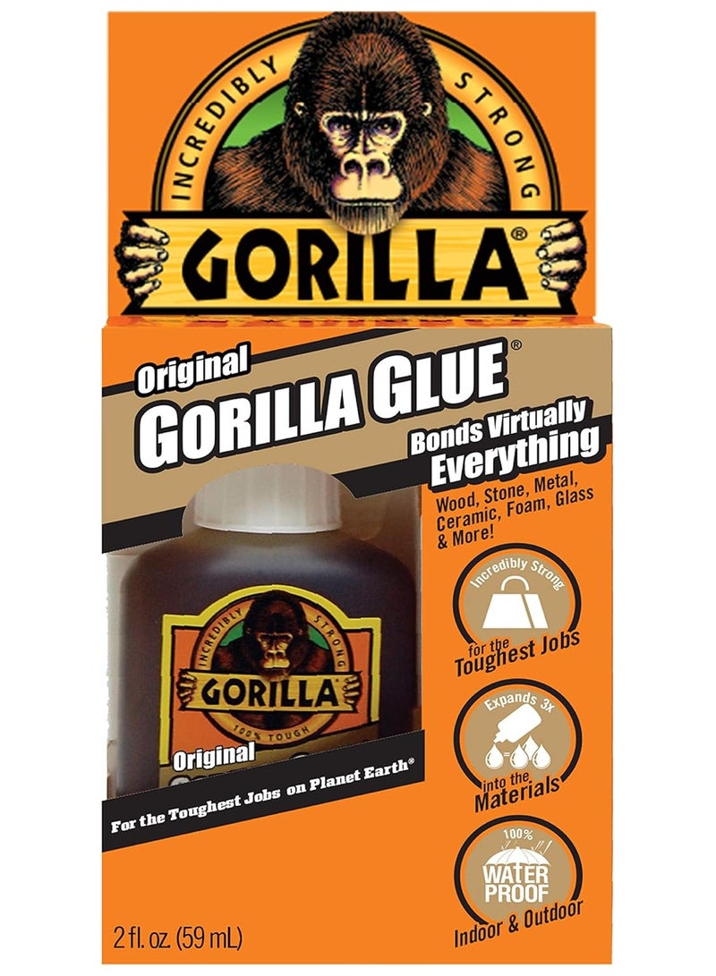 Gorilla Glue Gorilla Original Gorilla Glue, Waterproof Polyurethane Glue, 2 Ounce Bottle, Brown, Multicolour, 50003, 500028 - Image 1
