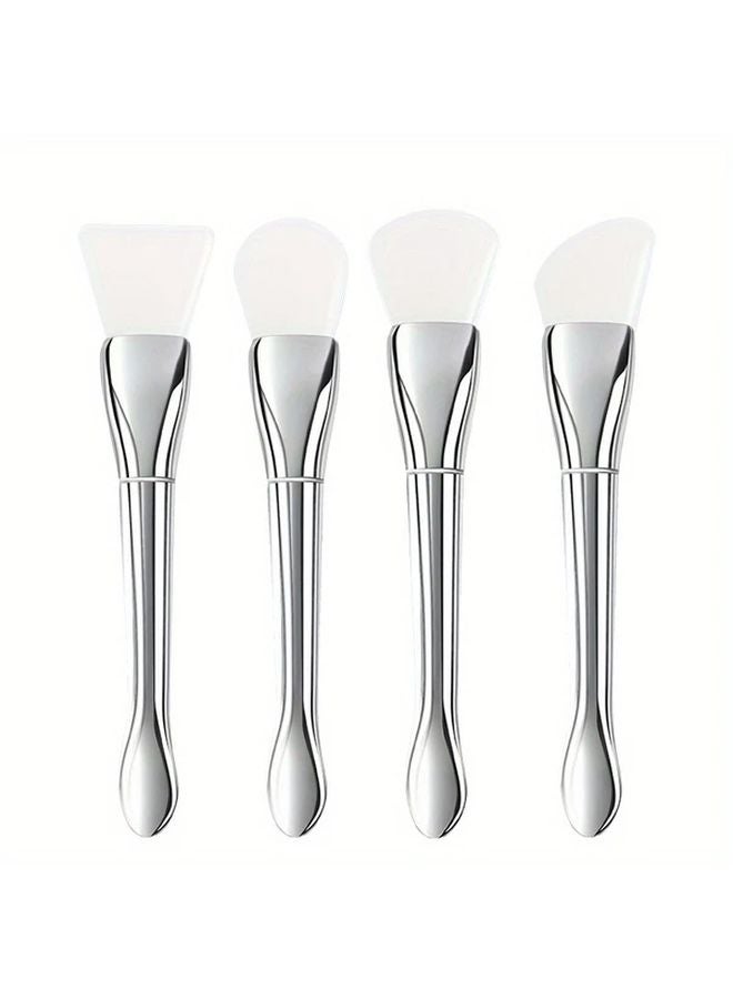 4 قطع فرش ماسك فضي للوجه، Applicator برأس مسطح فائق النحافة لماسك الطين والأساس - Image 2