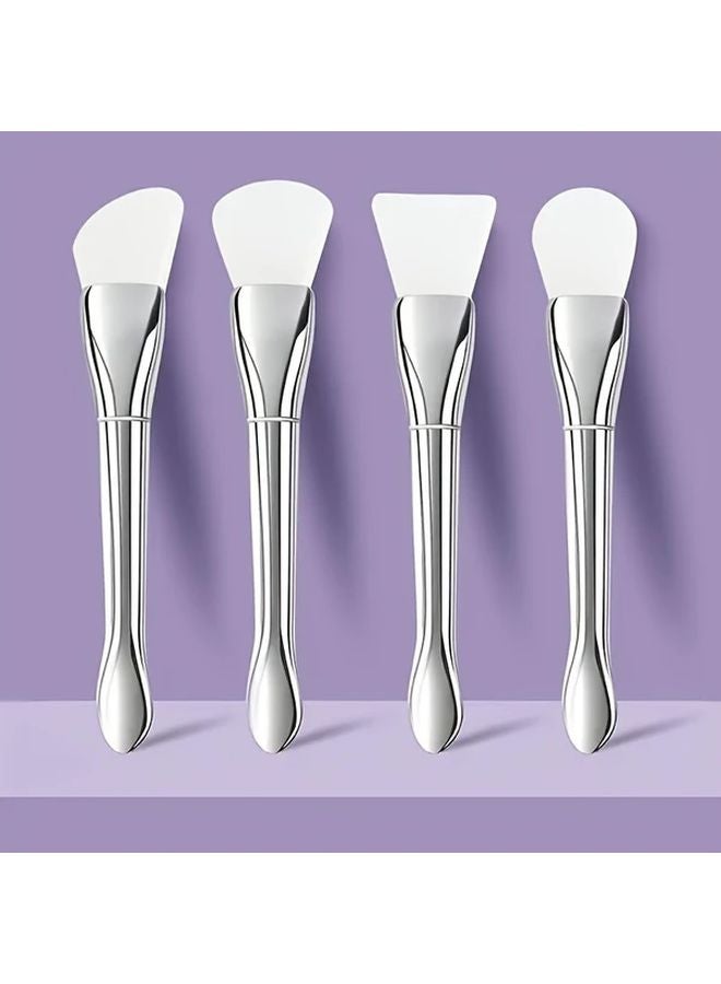 4 قطع فرش ماسك فضي للوجه، Applicator برأس مسطح فائق النحافة لماسك الطين والأساس - Image 3