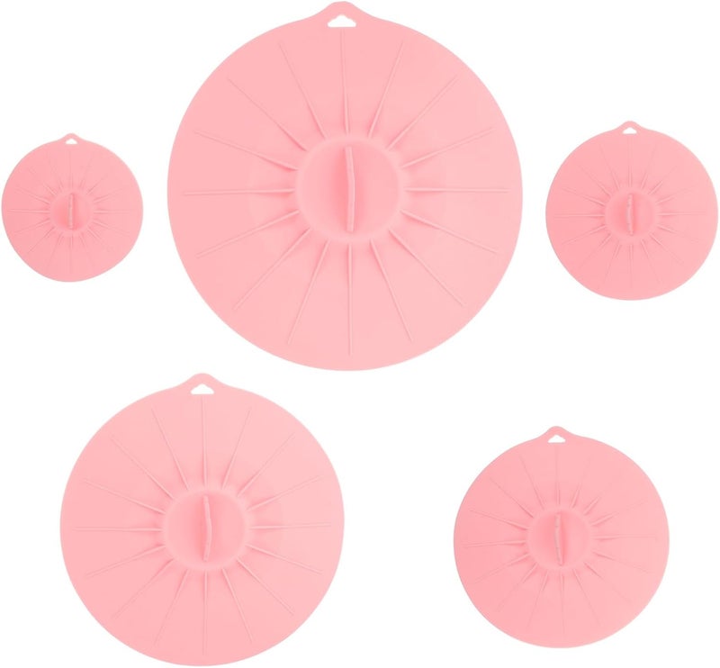 IMIKEYA Silicone Microwave Splatter Cover and Universal Food Storage Lids Set, 5pcs Pink Silicone Bowl Seal Covers, Reusable Vacuum Seal Lids for Bowls, Pots, and Plates, Dishwasher Safe - Image 1