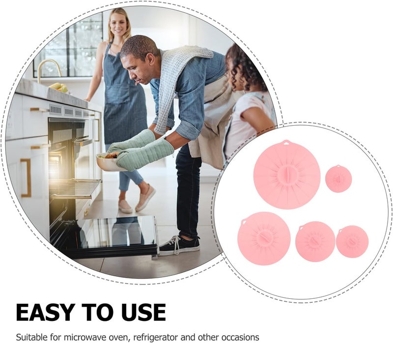 IMIKEYA Silicone Microwave Splatter Cover and Universal Food Storage Lids Set, 5pcs Pink Silicone Bowl Seal Covers, Reusable Vacuum Seal Lids for Bowls, Pots, and Plates, Dishwasher Safe - Image 3