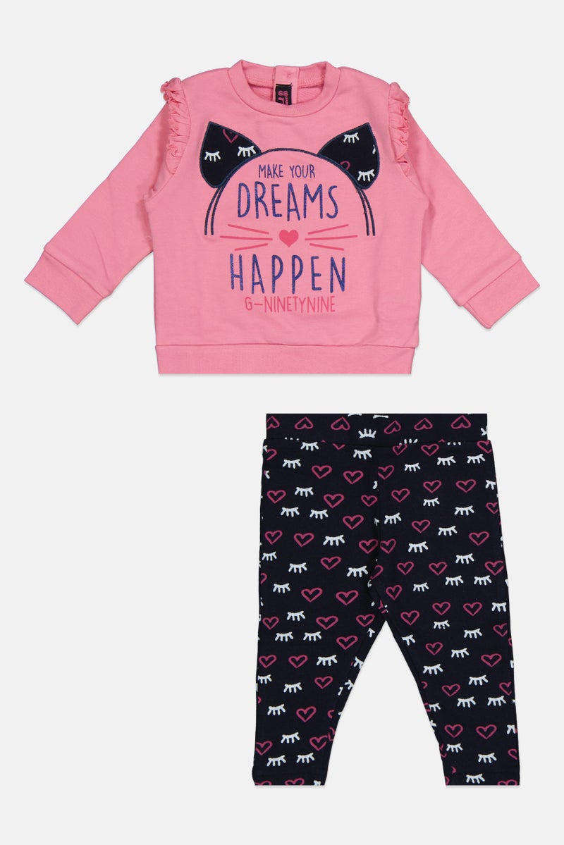 guru Toddlers Girl 2 Pcs Graphic Print Top  And Leggings Set, Multicolor - Image 1