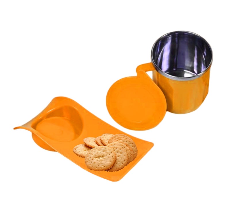 Tekzie Snacks Tray with (350ml) Tea/Coffee Inside Steel Cup (Pack of 1) (Random Color Will Be Sent) - Image 4