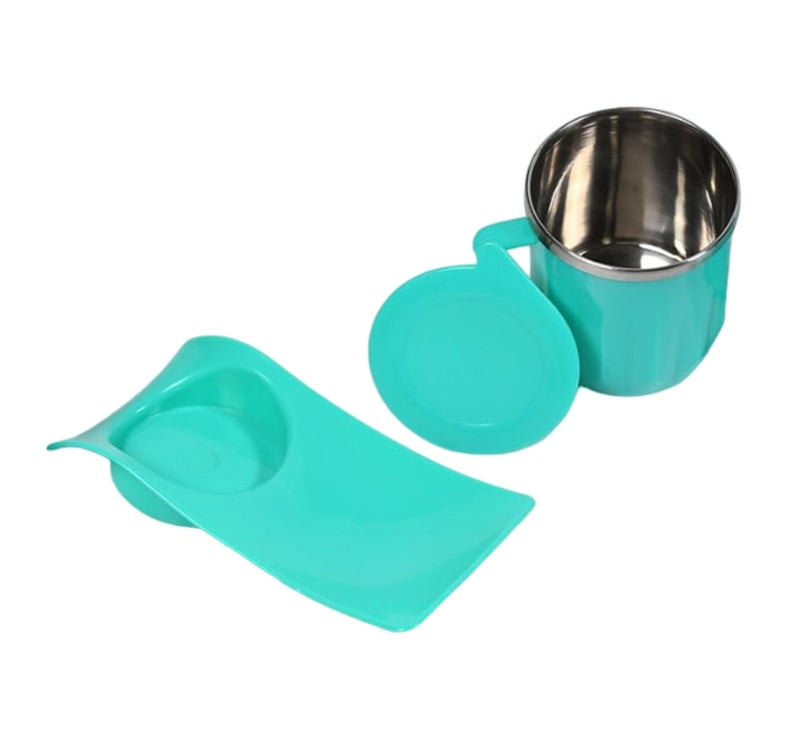 Tekzie Snacks Tray with (350ml) Tea/Coffee Inside Steel Cup (Pack of 1) (Random Color Will Be Sent) - Image 2