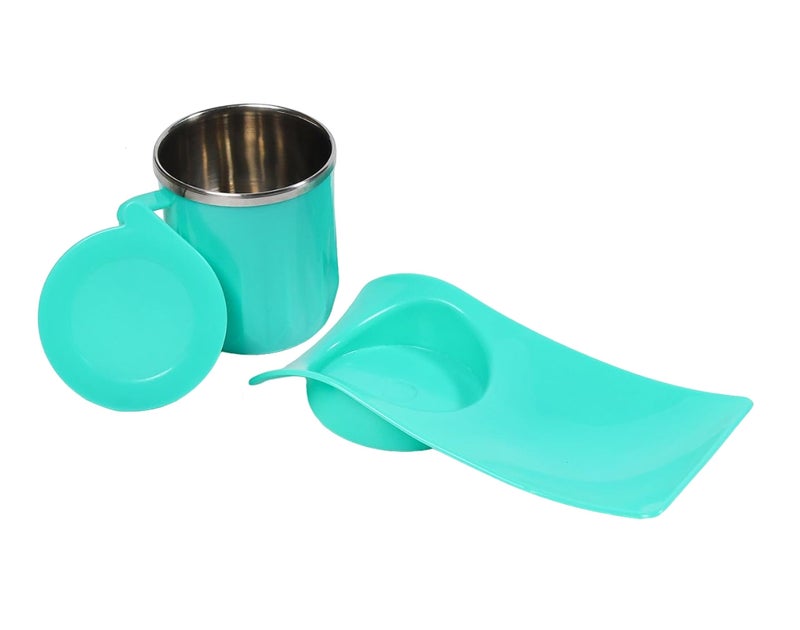 Tekzie Snacks Tray with (350ml) Tea/Coffee Inside Steel Cup (Pack of 1) (Random Color Will Be Sent) - Image 1