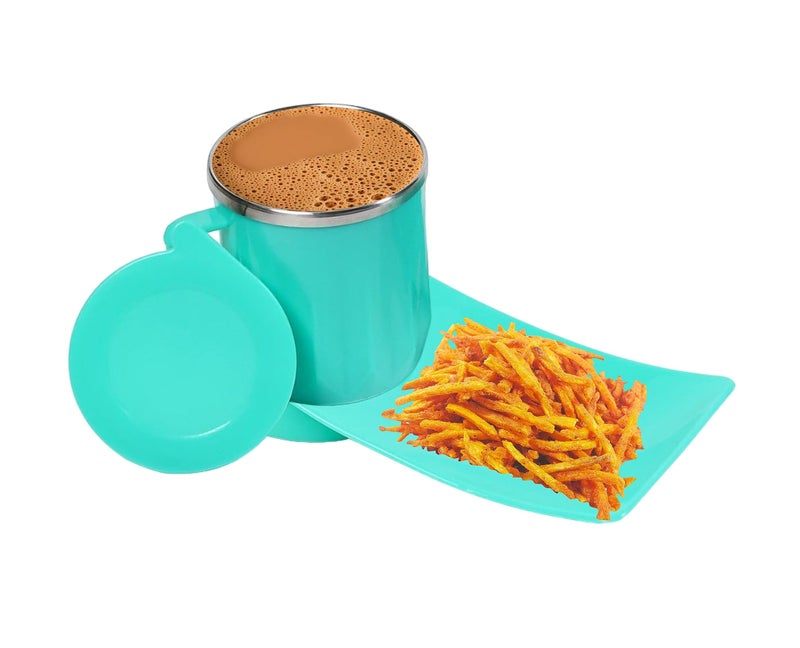 Tekzie Snacks Tray with (350ml) Tea/Coffee Inside Steel Cup (Pack of 1) (Random Color Will Be Sent) - Image 5