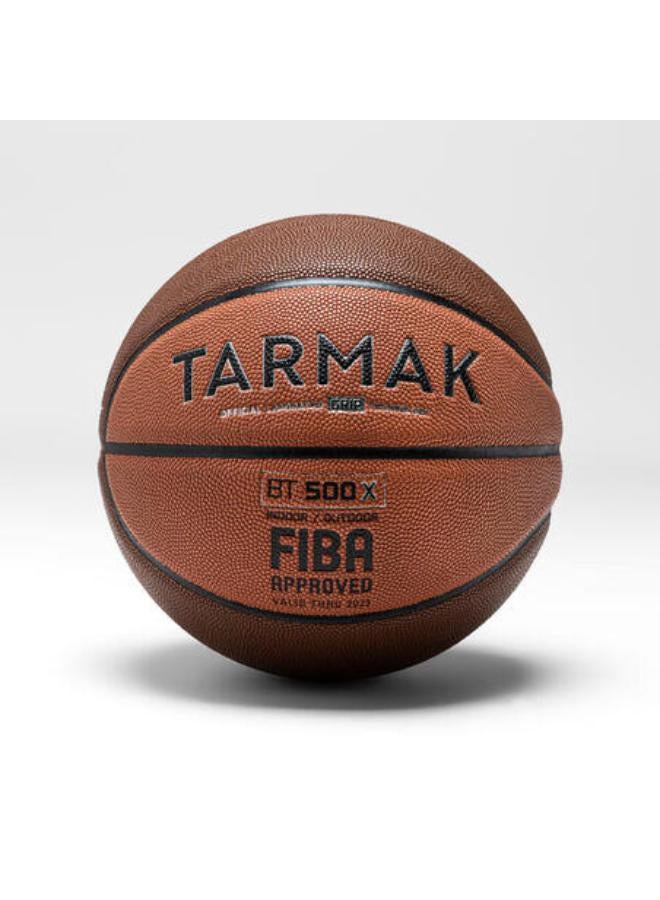 Tarmak Size 6 FIBA Basketball BT500 Grip - Orange/Brown - Image 1