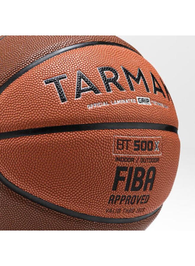 Tarmak Size 6 FIBA Basketball BT500 Grip - Orange/Brown - Image 3