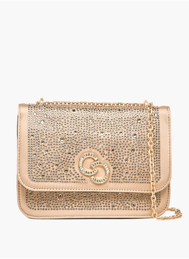 Celeste Women Rhinestone Embellished Crossbody Bag with Chain Strap