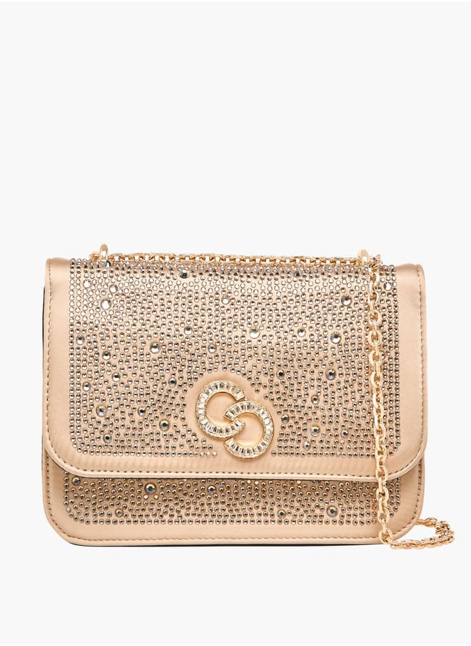 Celeste Women Rhinestone Embellished Crossbody Bag with Chain Strap  - Image 1