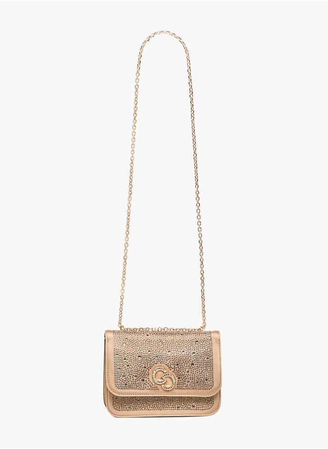 Celeste Women Rhinestone Embellished Crossbody Bag with Chain Strap  - Image 2