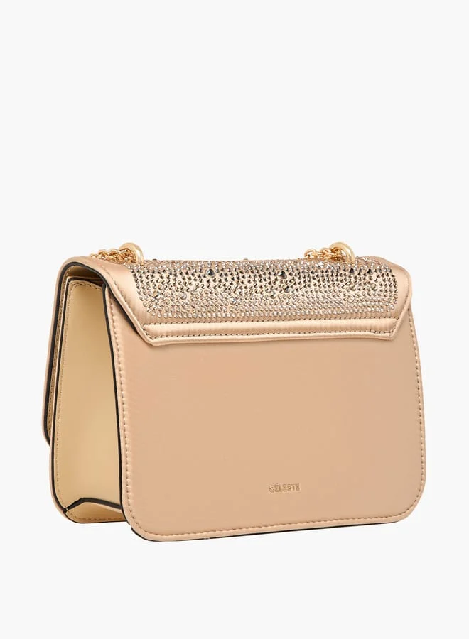 Celeste Women Rhinestone Embellished Crossbody Bag with Chain Strap