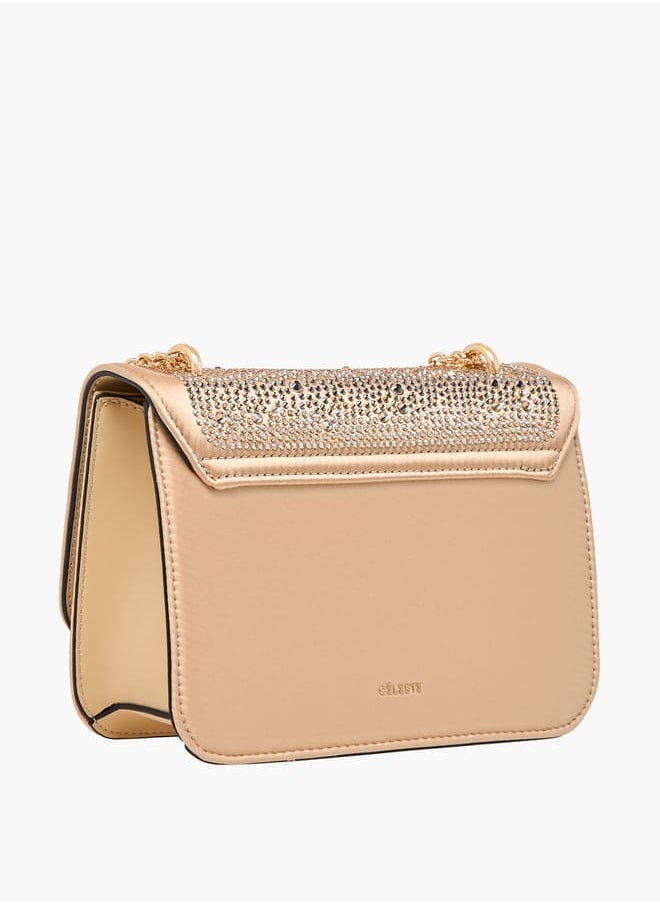 Celeste Women Rhinestone Embellished Crossbody Bag with Chain Strap  - Image 3