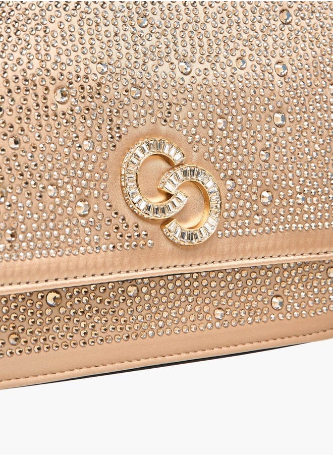 Celeste Women Rhinestone Embellished Crossbody Bag with Chain Strap  - Image 4