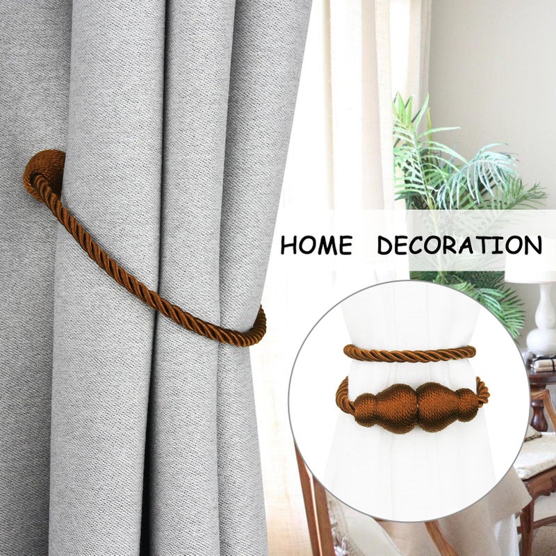 Nieffeiy Magnetic Curtain Tiebacks Outdoor Curtain Tie Backs Rope Decorative Magnetic Curtain Holders for Drapes Window Treatment Holdbacks, Coffee 6Pack - Image 5