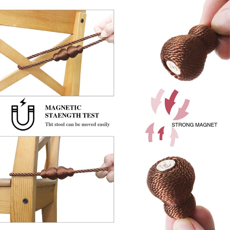 Nieffeiy Magnetic Curtain Tiebacks Outdoor Curtain Tie Backs Rope Decorative Magnetic Curtain Holders for Drapes Window Treatment Holdbacks, Coffee 6Pack - Image 3