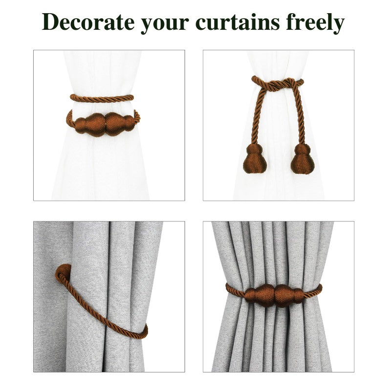 Nieffeiy Magnetic Curtain Tiebacks Outdoor Curtain Tie Backs Rope Decorative Magnetic Curtain Holders for Drapes Window Treatment Holdbacks, Coffee 6Pack - Image 4